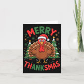 Merry Thanksmas Turkey Santa Hat Christmas Tree Fa カード (正面)