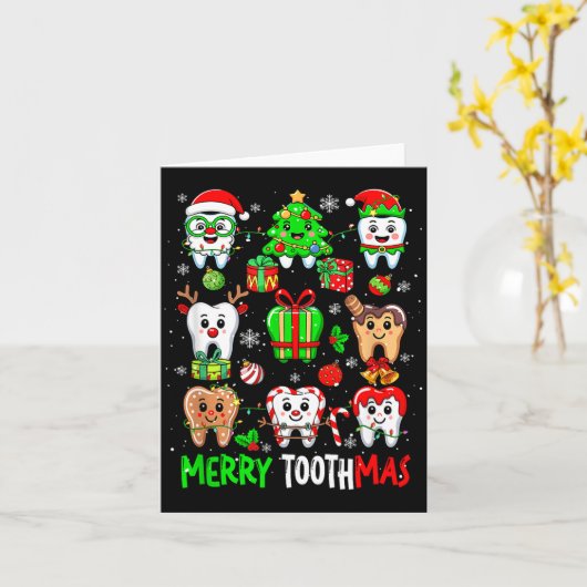 Merry Toothmas Teeth Collection Santa Reindeer Xma カード (黄色い花)