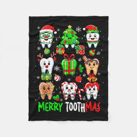 Merry Toothmas Teeth Collection Santa Reindeer Xma フリースブランケット (正面)