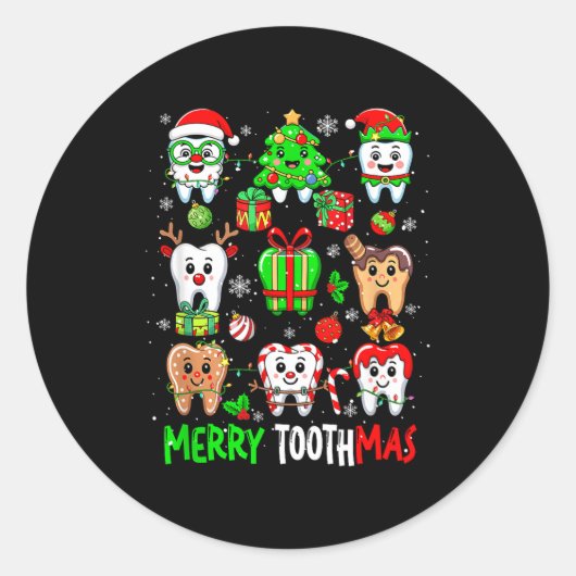 Merry Toothmas Teeth Collection Santa Reindeer Xma ラウンドシール (正面)
