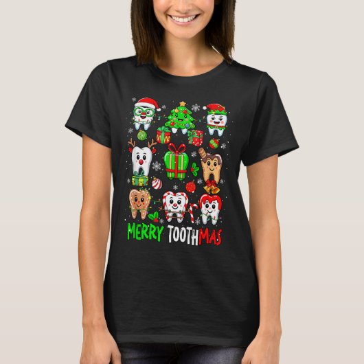 Merry Toothmas Teeth Collection Santa Reindeer Xma Tシャツ (正面)
