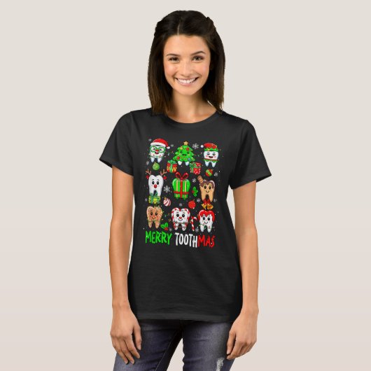Merry Toothmas Teeth Collection Santa Reindeer Xma Tシャツ (正面フル)