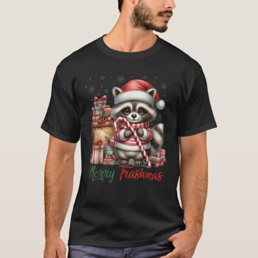 Merry Trashmas Cute Santa Raccoon Lover Candy Cane Tシャツ (正面)