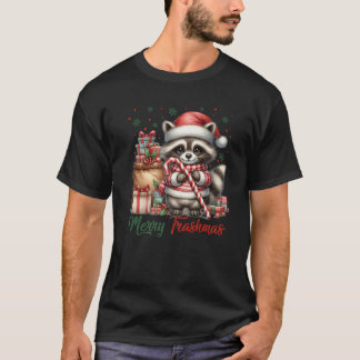Merry Trashmas Cute Santa Raccoon Lover Candy Cane Tシャツ