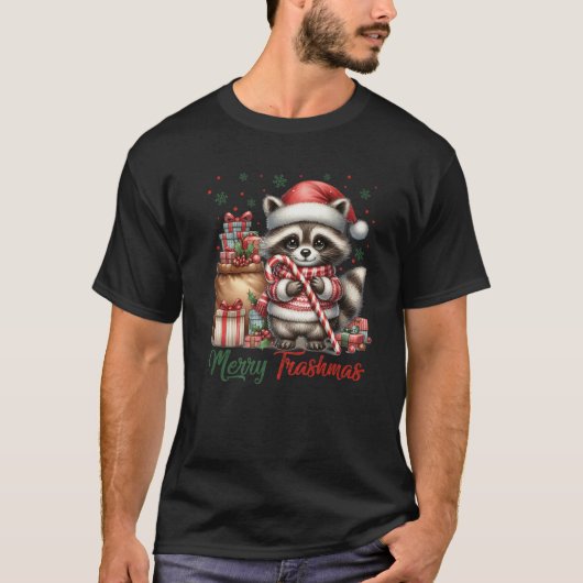 Merry Trashmas Cute Santa Raccoon Lover Candy Cane Tシャツ (正面)