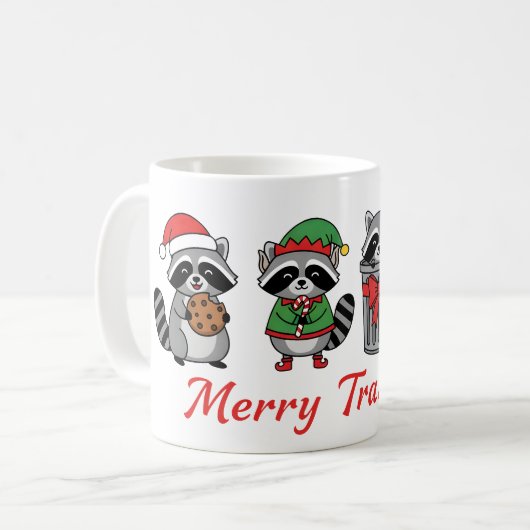 Merry Trashmas – Funny Christmas Raccoons コーヒーマグカップ (正面左)