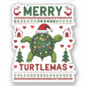 Merry Turtlemas Christmas Lights Cute Turtle Santa シール (正面)