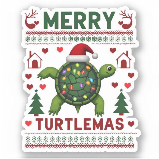 Merry Turtlemas Christmas Lights Cute Turtle Santa シール (正面)