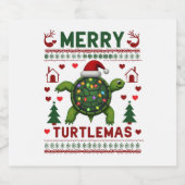Merry Turtlemas Christmas Lights Cute Turtle Santa スパークリングワインラベル (シングルラベル)