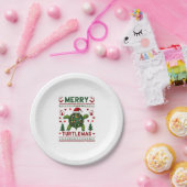Merry Turtlemas Christmas Lights Cute Turtle Santa ペーパープレート (パーティー)