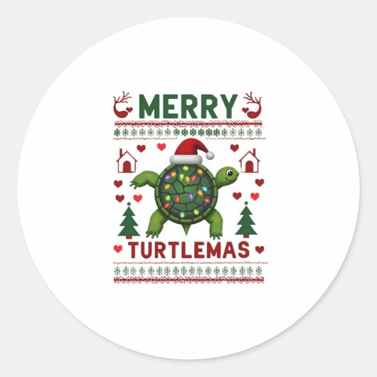 Merry Turtlemas Christmas Lights Cute Turtle Santa ラウンドシール (正面)