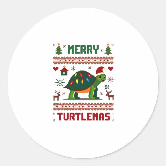 Merry Turtlemas Christmas Lights Cute Turtle Santa ラウンドシール (正面)