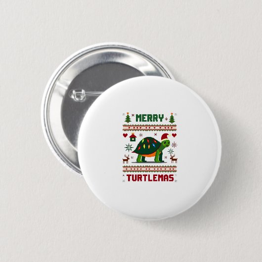 Merry Turtlemas Christmas Lights Cute Turtle Santa 缶バッジ (正面&裏面)