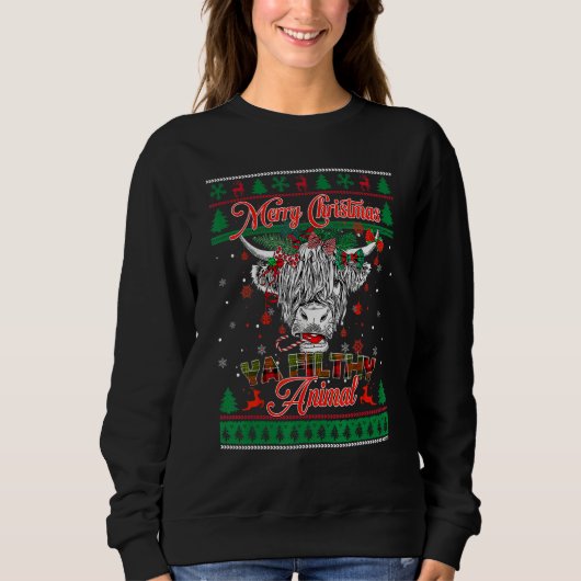 Merry Ugly Christmas Sweater Animal Highland Cow H スウェットシャツ (正面)