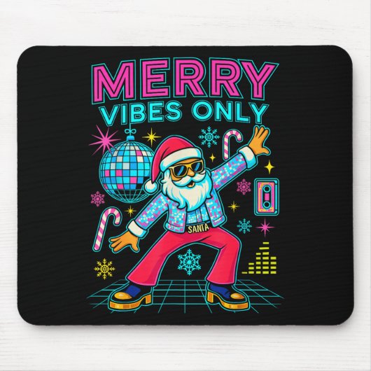 Merry Vibes Only Santa Christmas Disco Retro 70s 8 マウスパッド (正面)