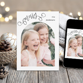 Merry Whimsical Script Simple Arch Photo Christmas シーズンカード