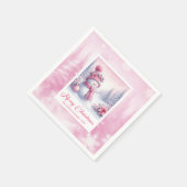 Merry Winter Scene Pink Snowman Christmas Napkins  スタンダードカクテルナプキン (角)