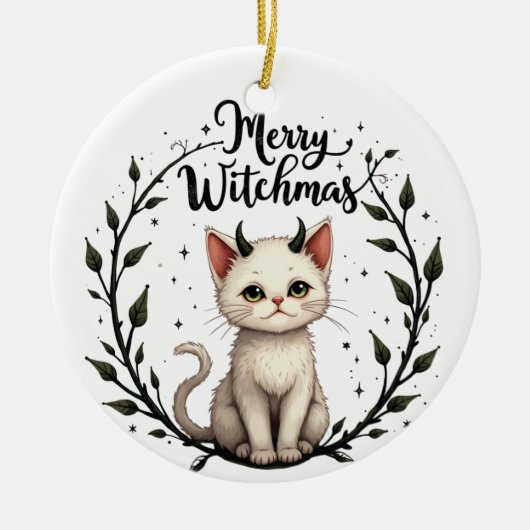 Merry Witchmas - Adorable Cat with Horns Ornament セラミックオーナメント (正面)
