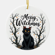 Merry Witchmas Black Cat Ornament