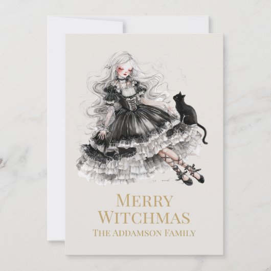 Merry Witchmas Gothic Witch Custom Holiday Card シーズンカード (正面)