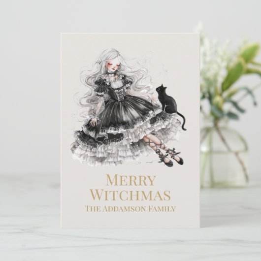 Merry Witchmas Gothic Witch Custom Holiday Card シーズンカード (スタンド正面)