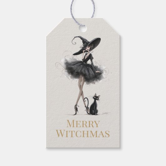 Merry Witchmas – Playful Gothic Witch Gift Tag ギフトタグ (正面)