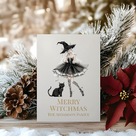 Merry Witchmas Playful Witch Custom Holiday Card シーズンカード