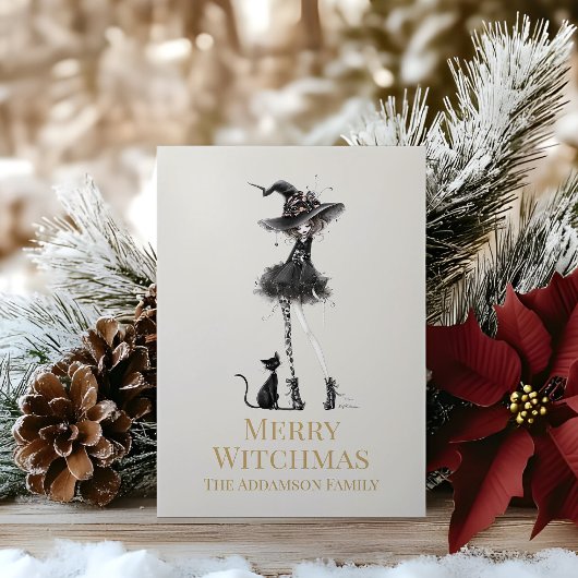 Merry Witchmas Standing Witch Custom Holiday Card シーズンカード