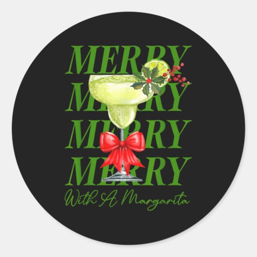 Merry With A Margarita Christmas Drinking Margarit ラウンドシール (正面)