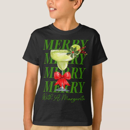 Merry With A Margarita Christmas Drinking Margarit Tシャツ (正面)