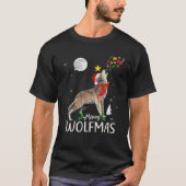Merry Wolfmas Christmas Funny Wolf Santa Hat Wolve Tシャツ (正面)