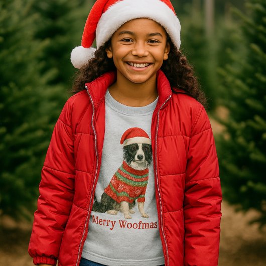 Merry Woofmas Border Collie Christmas  Tシャツ