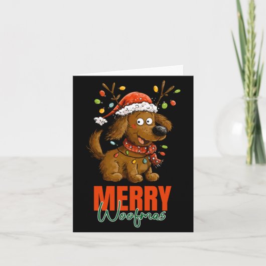 Merry Woofmas Dog Cute Christmas Lights Puppy Long カード (正面)