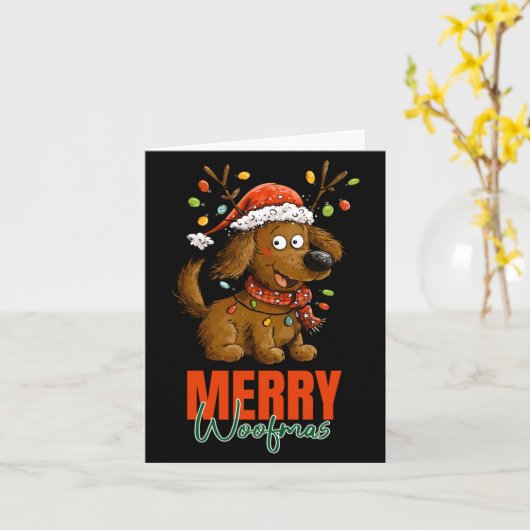 Merry Woofmas Dog Cute Christmas Lights Puppy Long カード (黄色い花)