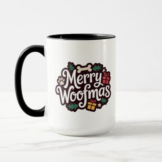 Merry Woofmas Dog Lover Christmas Mug マグカップ (左)