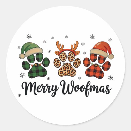 Merry Woofmas Dog Paw Christmas Cute Xmas Lights ラウンドシール (正面)