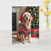 Merry Woofmas Golden Retriever カード (黄色い花)