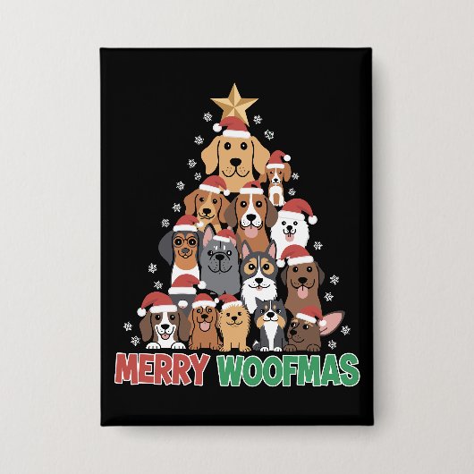 Merry Woofmas Merry Christmas Dog Lovers  缶バッジ (正面)