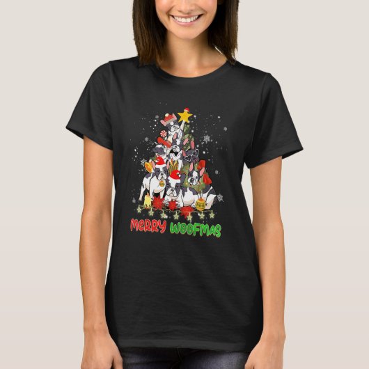 Merry Woofmas Merry Christmas For Boston Terrier D Tシャツ (正面)