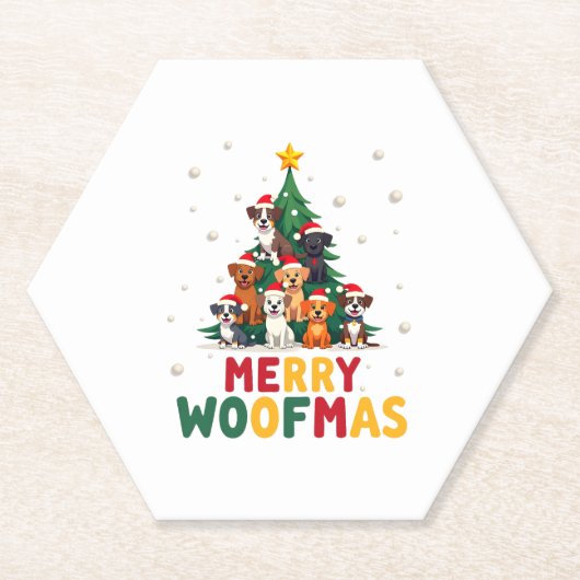 Merry Woofmas - Merry Christmas For Dog Lovers (1) ペーパーコースター (正面)