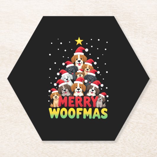 Merry Woofmas - Merry Christmas For Dog Lovers (1) ペーパーコースター (正面)