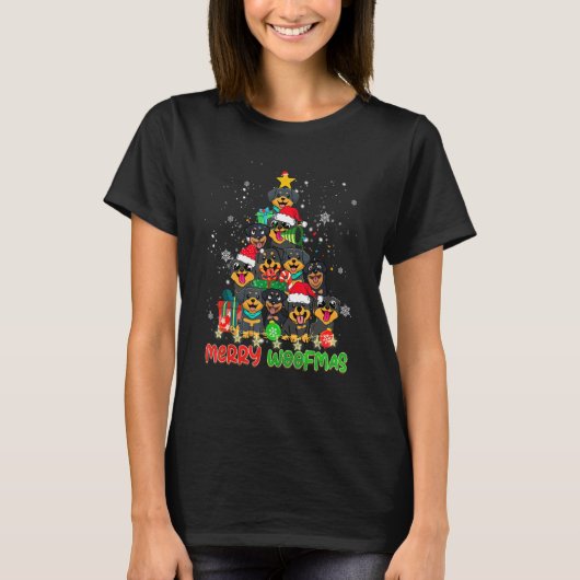 Merry Woofmas Merry Christmas For Rottweiler Dog Tシャツ (正面)