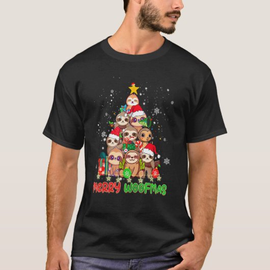 Merry Woofmas Merry Christmas For Sloth Tシャツ (正面)