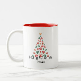 Merry Woofmas Mug – Paw Print Christmas Tree Cup  ツートーンマグカップ