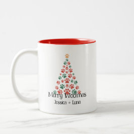 Merry Woofmas Mug – Paw Print Christmas Tree Cup  ツートーンマグカップ