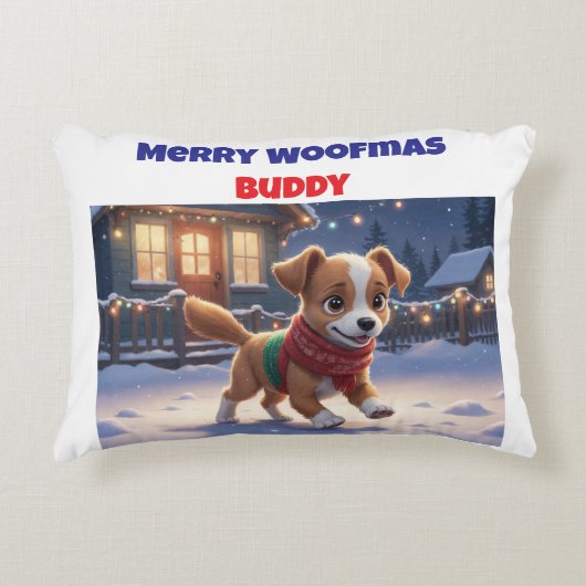 Merry Woofmas Personalized Dog Accent Pillow アクセントクッション (正面)