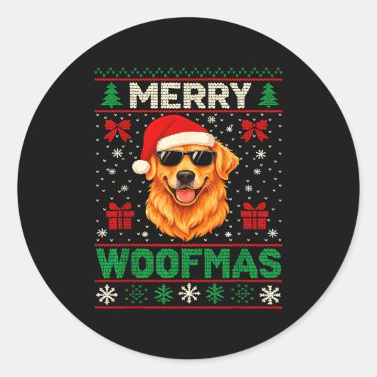 Merry Woofmas Ugly Christmas Jumper Xmas Dog Lover ラウンドシール (正面)