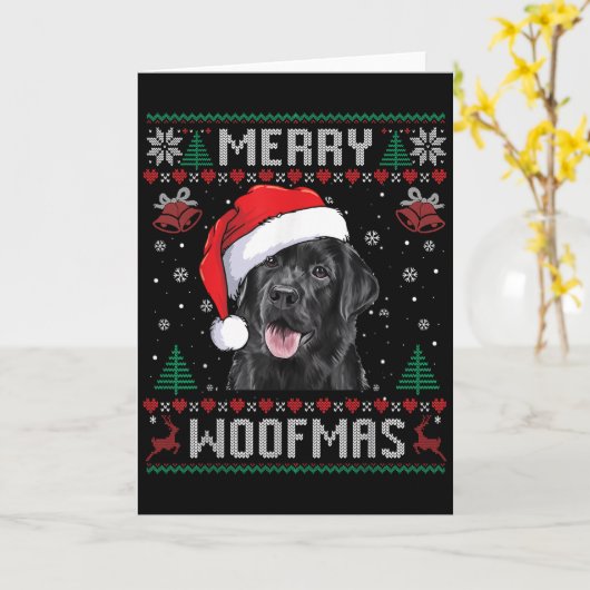 Merry Woofmas Ugly Sweater Black Lab Labrador Chri カード (黄色い花)
