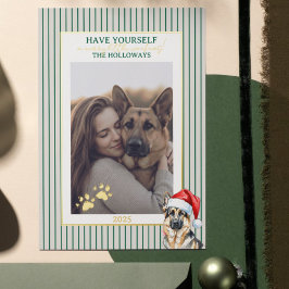 Merry Woofmas Watercolor German Shepherd 箔シーズンカード