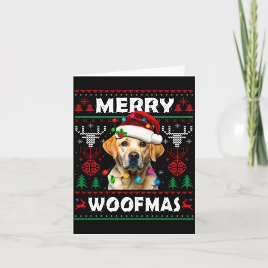 Merry Woofmas Yellow Labrador Christmas Ugly Sweat カード (正面)